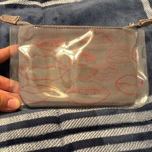 Bite Gray and Red Lip Print Pouch